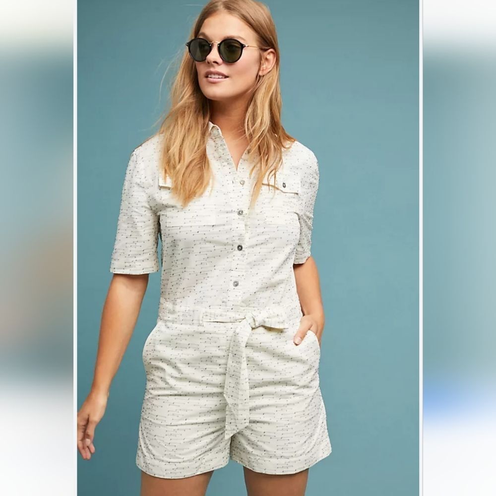 Anthropologie NWT 34°N 118°W Giana Utility‎ Romper Cream Medium